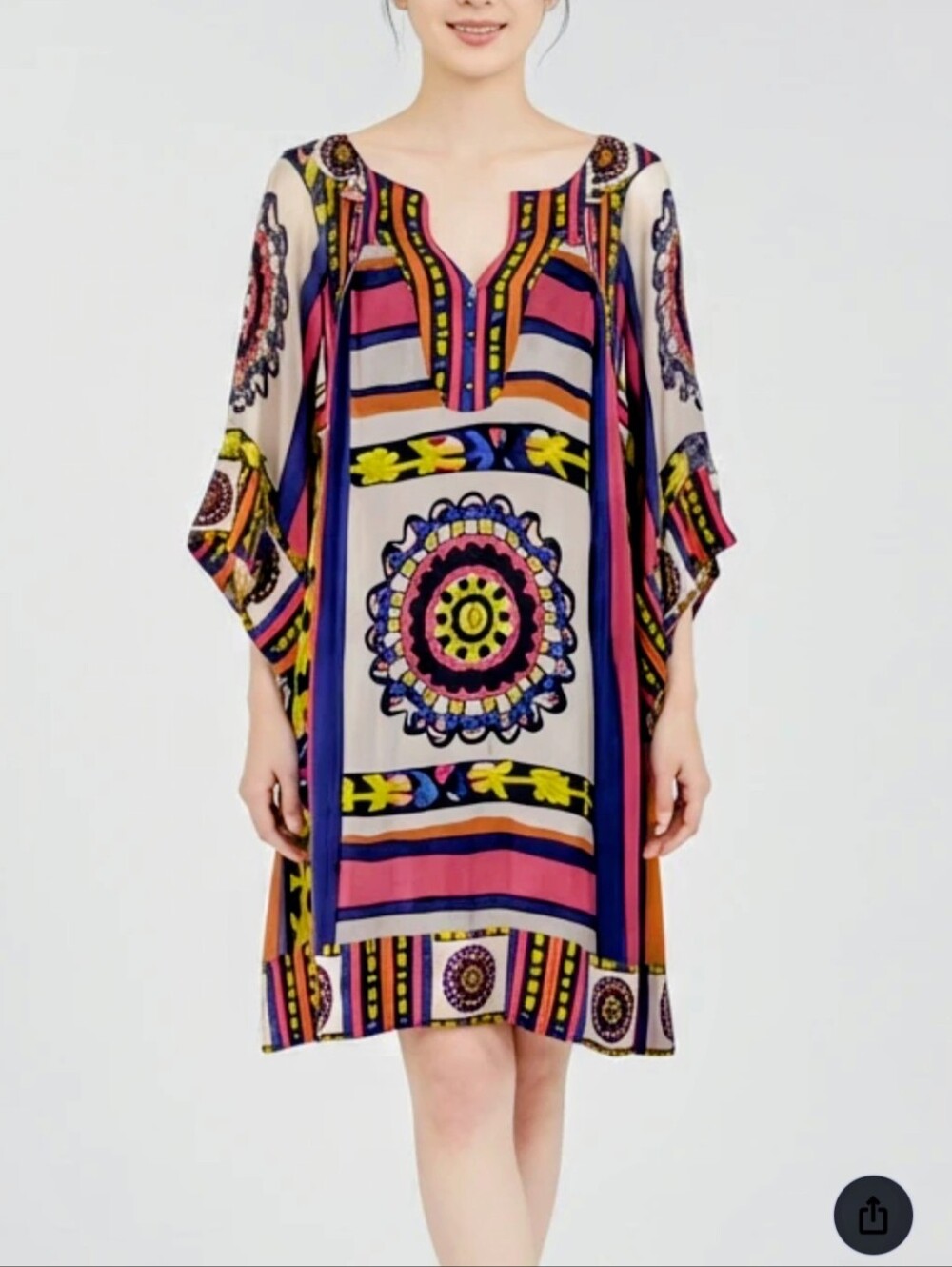 DVF Diane Von Furstenberg Tabalah Silk Tunic Angel Kimono Sleeve Dress